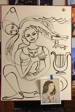 girl with kitten outline